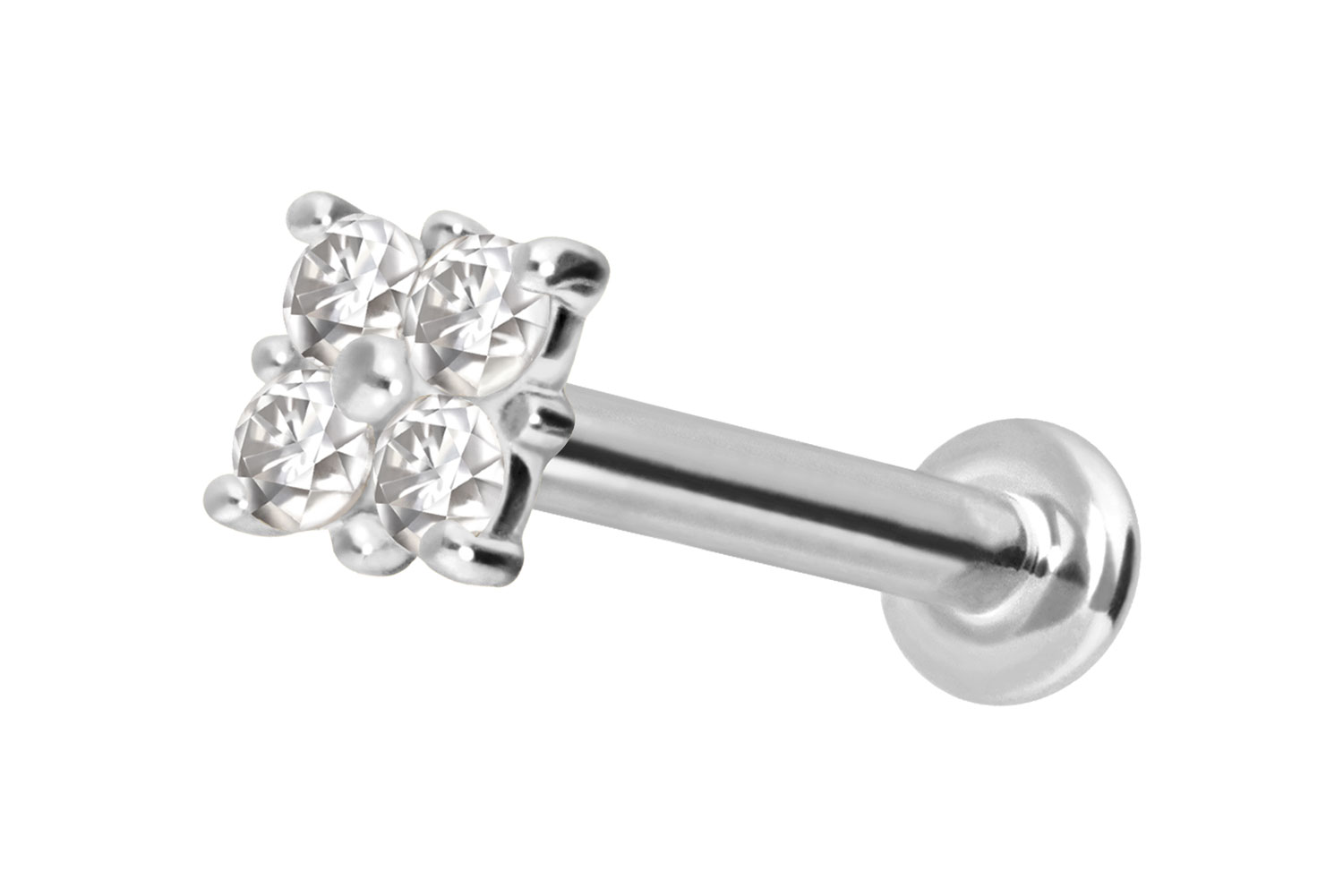 14 Karat Gold Labret Piercing mit Push Fit MOISSANIT-QUADRAT